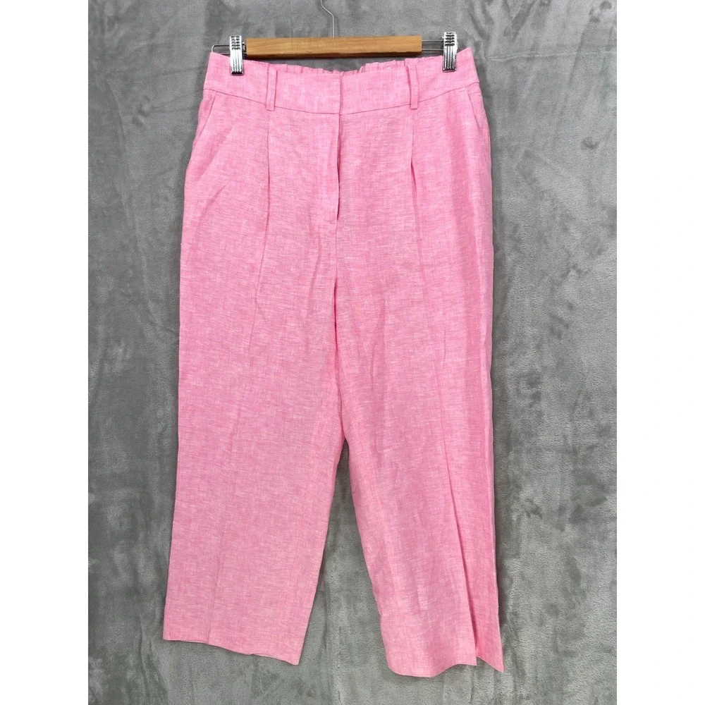 Talbots Bristol Crop Pants Women Size 6 Pink 100% Linen  Wide Leg 23